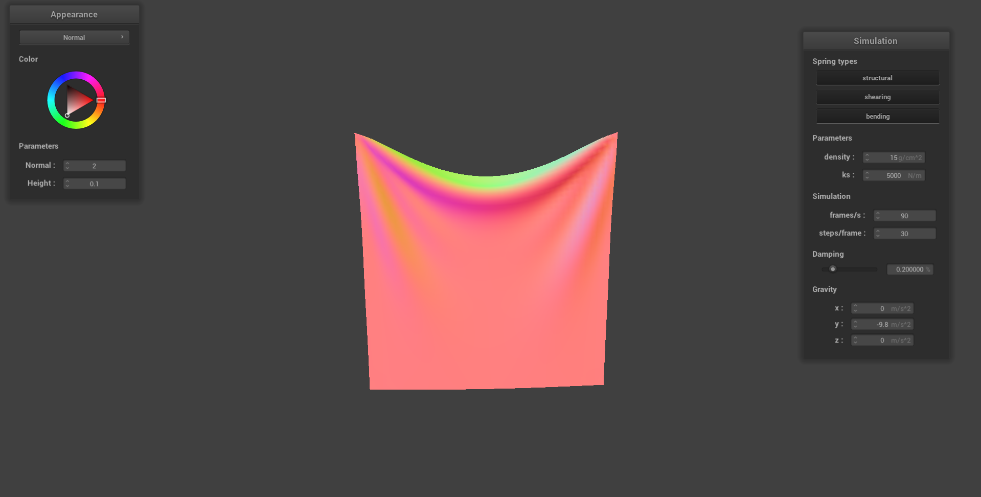 Figure 1.1: Cloth with Default Parameters. Default 2 Pinned